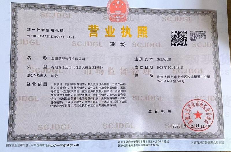 溫州鼎辰管件有限公司營業(yè)執(zhí)照